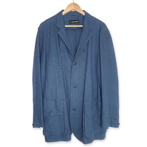 J. Peterman Blue Textured Blazer Jacket 44 Coastal Grandad Travel Safari Chore
